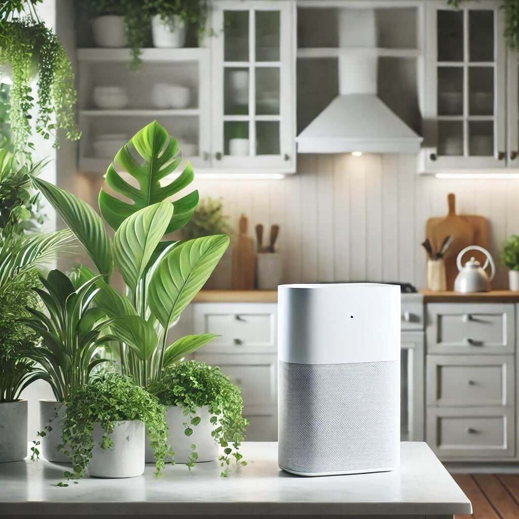 Air purifier on a kitchen table